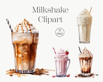 Watercolor Milkshake Clipart: Summer Drink PNG Graphics (Digital Download)