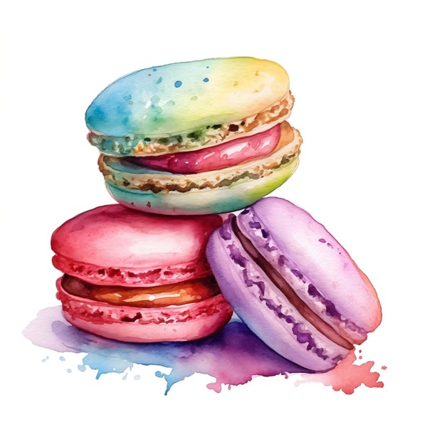 10 Macaron coloré aquarelle Clip Art | Fichiers JPG Clipart | Téléchargement numérique, Fabrication de cartes, Journal, Calendrier, T-shirt