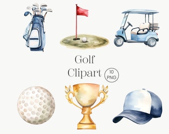 Watercolor Golf Clipart | 10 PNG | Golf Club Watercolor Golfer Graphics Golf Cart Clipart PNG Golf Ball Clipart Golfer PNG Commercial Use