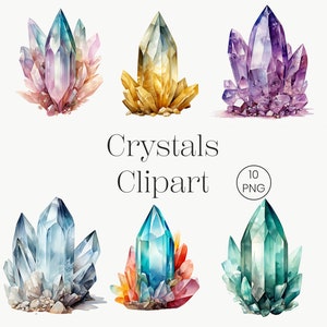 Watercolor Crystals Clipart | 10 PNG | Colorful Crystals PNG Quartz Gemstone Clipart Diamond Clipart Crystals Scrapbooking Commercial Use