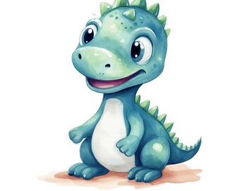 Cartoon Dinosaur Clipart, 10 JPG Baby Dinosaur, Cute Dino, High Quality JPG Digital download Printable Watercolor Clipart, Paper craft