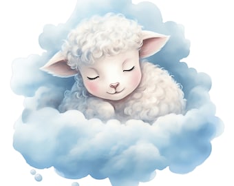 Watercolor Sheep Clipart | 10 JPG | Sleeping Baby Sheep Clipart Kids Clipart Lamb Watercolor Cute Sheep Watercolor Nursery Decor Baby Shower
