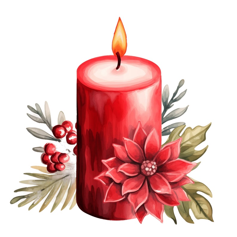 Christmas Candle Clipart, 10 JPG Red Candle Clipart, Merry Christmas ...