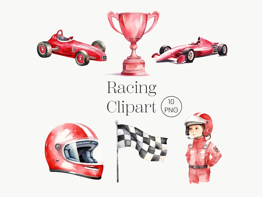 Red Race Car Clipart Set: Racing Helmet, Trophy Pngs (digital Download ...