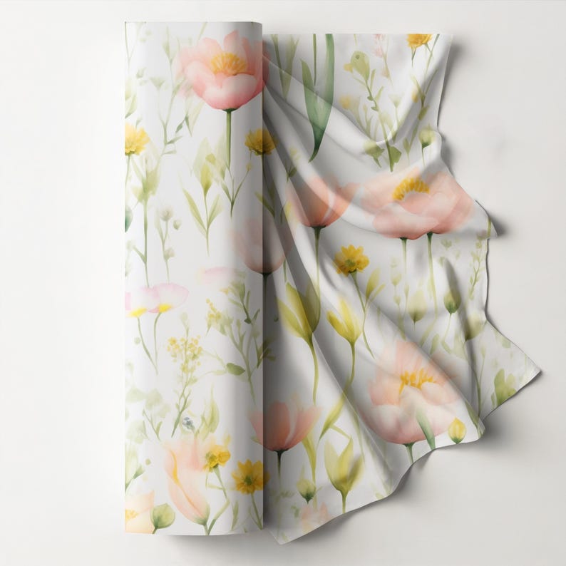 Whimsy Yellow Design Whimsical Spring Wildflower Seamless Pattern, Blush & Yellow Acrylic ...