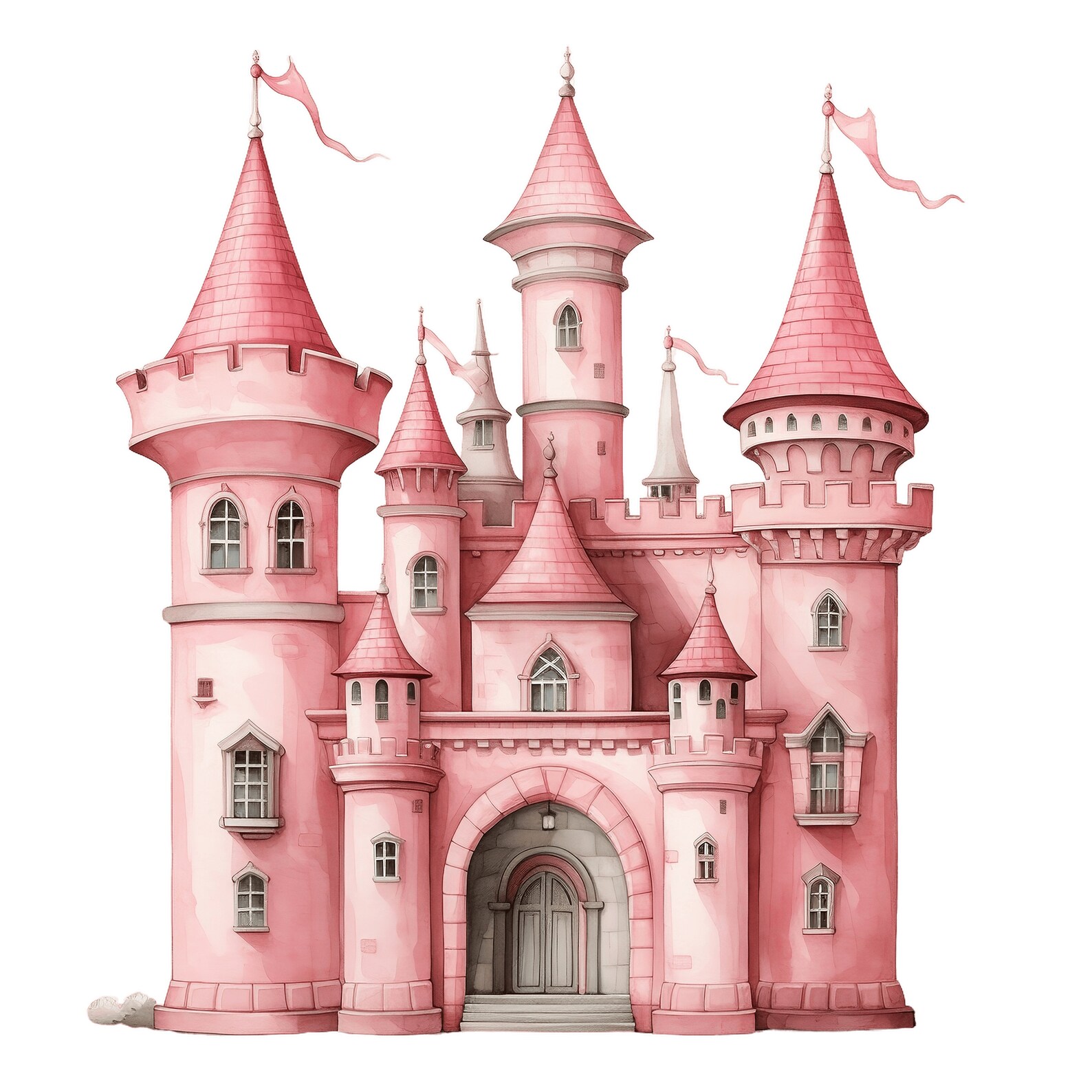 Pink Fairytale Castle Clipart | 10 JPG | Magic Kingdom Watercolor ...