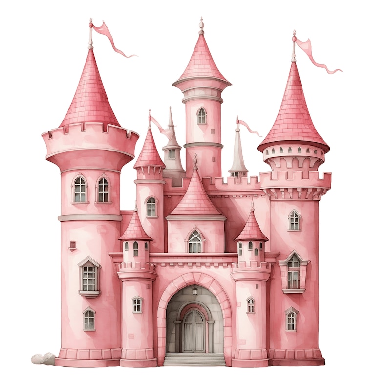 Pink Fairytale Castle Clipart | 10 JPG | Magic Kingdom Watercolor ...