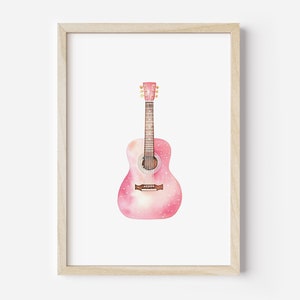 Art mural guitare rose, affiche de musique imprimable, art mural musique, art mural pour chambre de fille, art mural bohème, style moderne, décoration de chambre de filles, téléchargement numérique