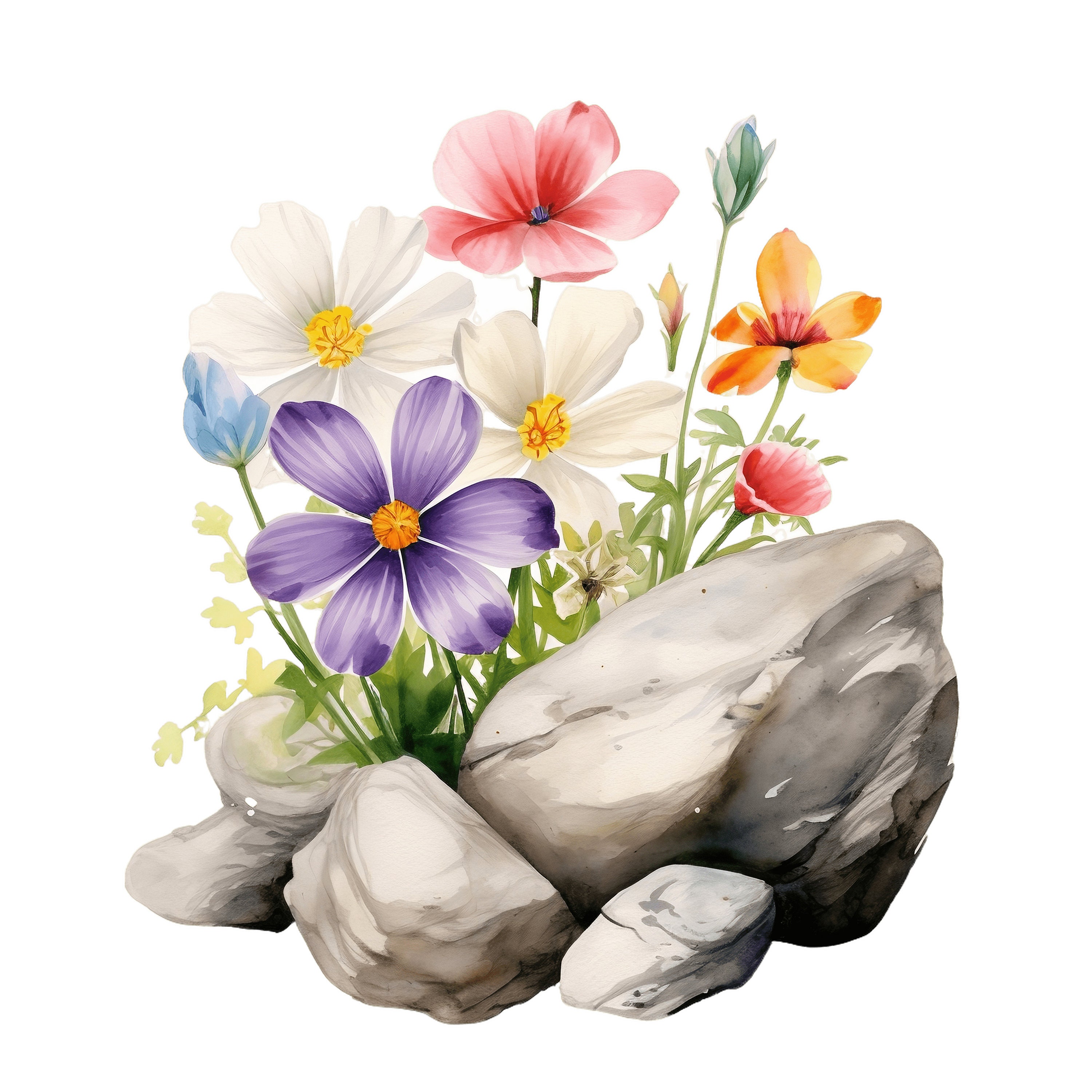 水彩画の春の庭のクリップアート：花のイラスト（JPG、商用利用可