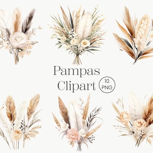 Acuarela Boho Flores Clipart 10 PNG Pampas Grass Clipart, Boho Floral Clipart Boho Rosas PNG Boho Flores PNG Flores de Boda Clipart