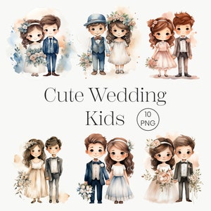 結婚式の子供たちのクリップアート | 10 枚の透明な PNG | 式典中の子供たち、結婚式のパーティー バンドル、フラワー ガールのクリップアート、子供のアート、昇華 PNG