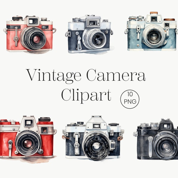 Vintage Camera Clipart | 10 Transparent PNG | Watercolor Camera PNG Digital Planner Retro Collage Images Junk Journal Kawaii Clipart