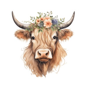 Clipart floral de vaca das montanhas Clipart de animais de fazenda | 10 download digital de clipart JPG de alta qualidade, criação de cartão, registro no diário