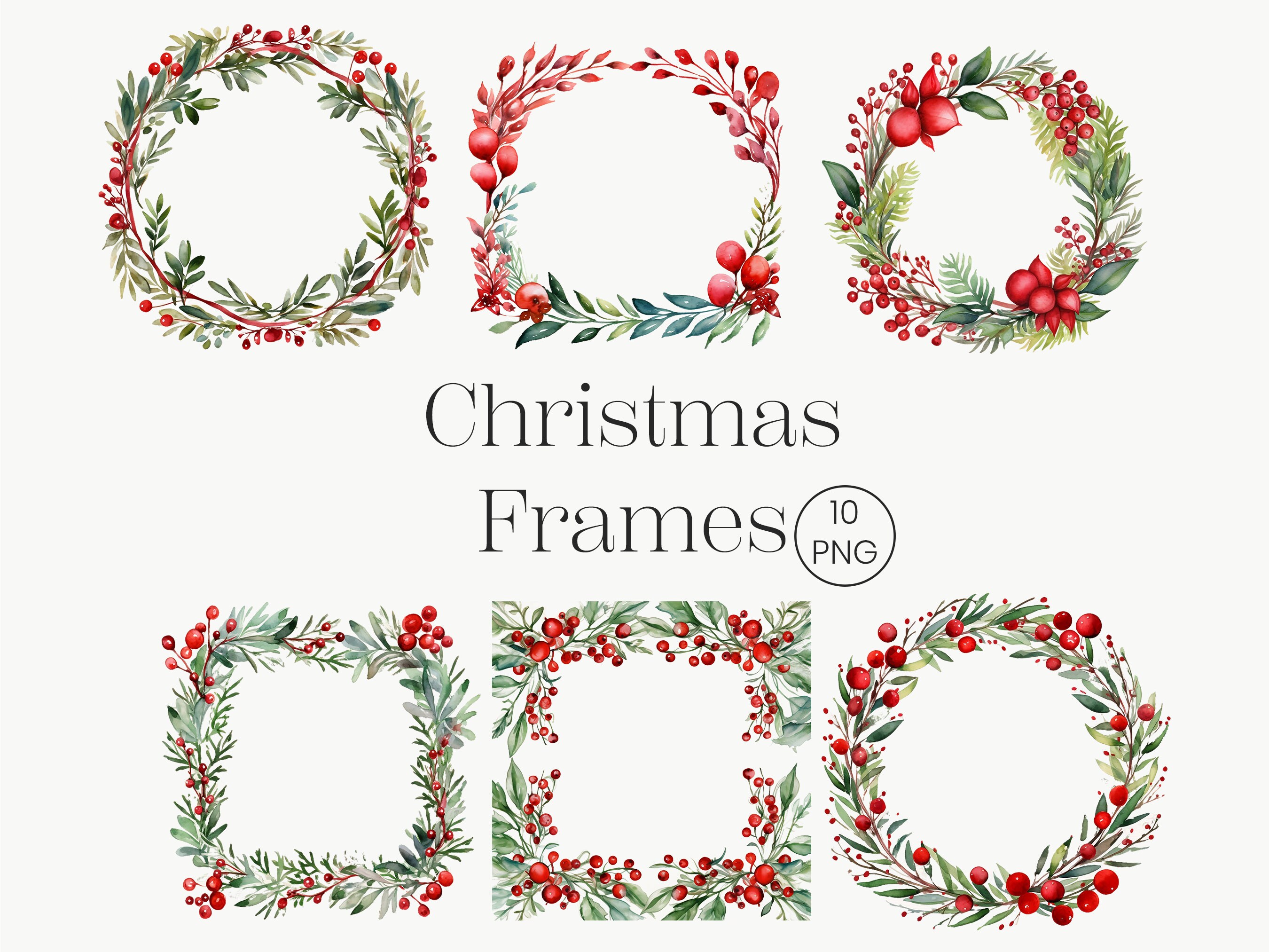 Christmas Frame Clipart | 10 PNG | Red Christmas Frame PNG Flower Wreath Photo Frame Png Christmas circle Poinsettia wreath Red & Green Xmas