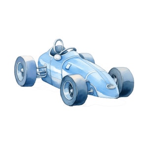Race auto's aquarel clipart 10 JPG retro blauwe race auto, Kids clipart kwekerij decor babyjongen, het is een jongen Kids kunst, kinderkamer kunst commercieel gebruik