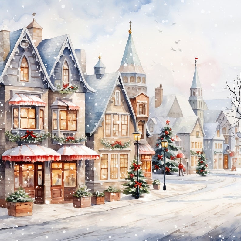 Winter Christmas Village Square Scenery 10 Jpgs Clipart Bundle - Etsy