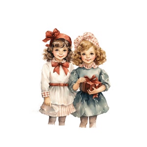 Clipart di Natale ad acquerello / 10 JPG / Pacchetto di clipart di coppia carina Creazione di biglietti per vacanze romantiche di Natale vintage retrò
