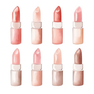 Watercolor Makeup Clipart | 10 JPG | Beauty Clipart, Fashion Clipart, Cute Pink Cosmetics Clipart Watercolor Cosmetics Beauty Illustrations