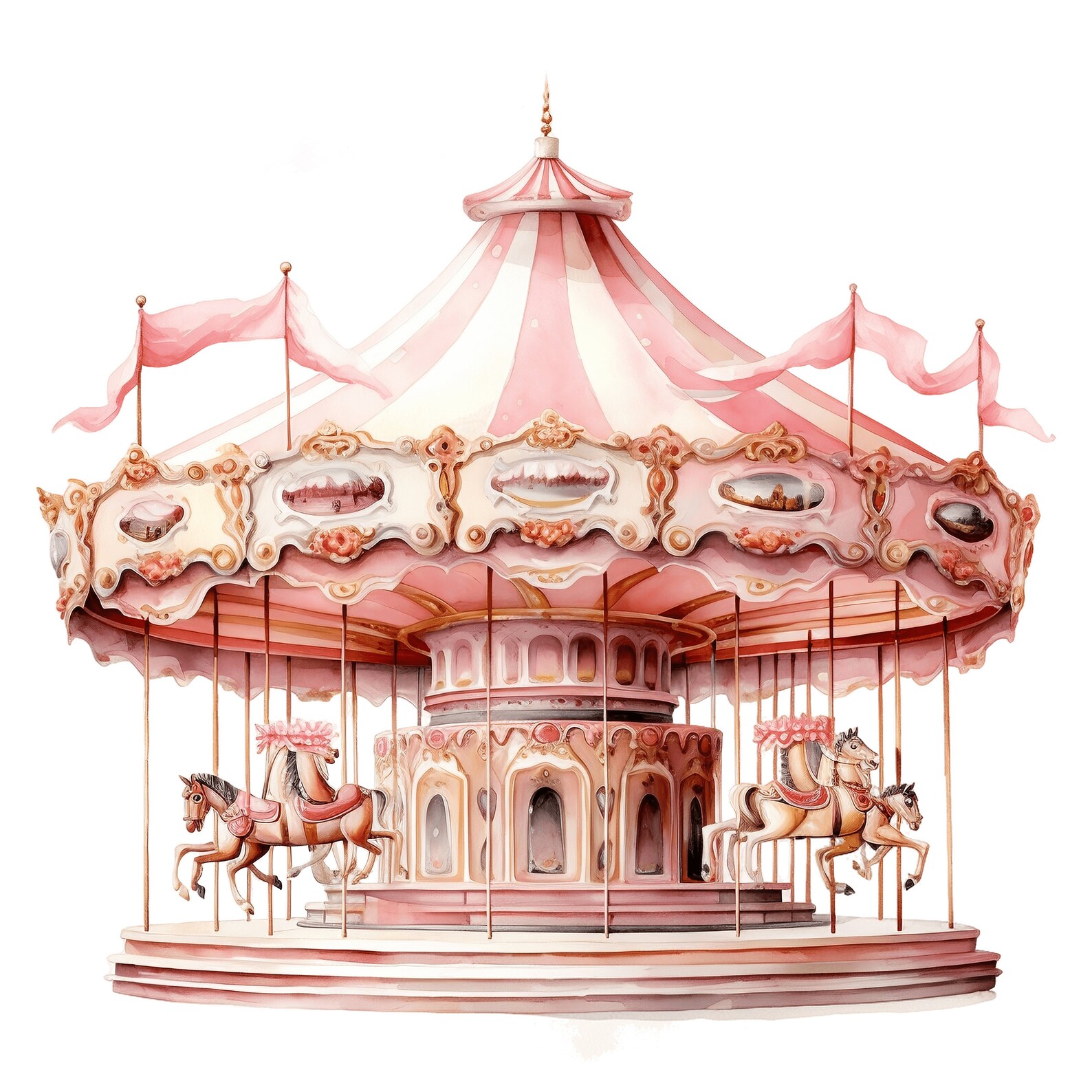 Carrusel rosa acuarela clipart / 10 JPG / vivero arte carrusel rosa ...