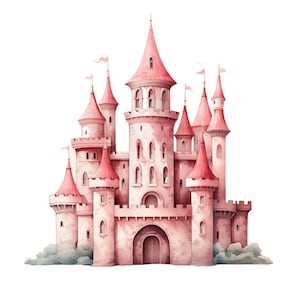 Pink Fairytale Castle Clipart | 10 JPG | Magic Kingdom Watercolor ...
