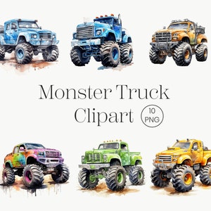 Monster Trucks Bundle 10 PNG Monster Truck PNG Aquarell Monster Truck Clipart, Monstertruck PNG, Junge Kinderzimmer Dekor, Racing Clipart
