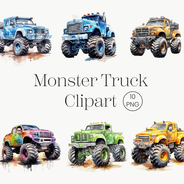 Monster Trucks bundle 10 PNG Monster Truck PNG Watercolor Monster Truck Clipart, Monstertruck PNG, Boy Nursery Decor, Racing Clipart