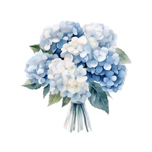 Clipart dell'acquerello floreale di ortensia blu / 10 JPG di alta qualità / bouquet di fiori blu, fiori botanici matrimonio blu polveroso