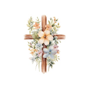Flower Cross Aquarelle, Lily Cross Aquarelle, Pastel Clipart Cross JPG clipart, fichiers d’image clipart croix florale, Maison des agriculteurs, Pâques