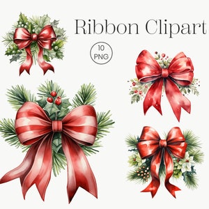 Weihnachtsband | 10 Transparente PNG | Aquarell Weihnachtsbaum rot Stoff Schleife Clip Art Winter Clipart Bundle Collage Bilder