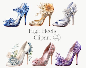 Floral Prom Shoes Clipart / 10 PNG / Tacones Altos Clipart Zapatos Florales Acuarela Clipart Imprimible Clipart Digital Descargar Arte de papel