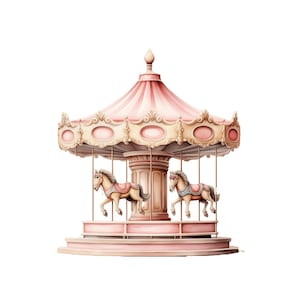 Pink Carousel Watercolor Clipart | 10 JPG | Nursery Art Pink Carousel Horse Carousel Baby Shower Carnival Clipart Carousel Pony Girl