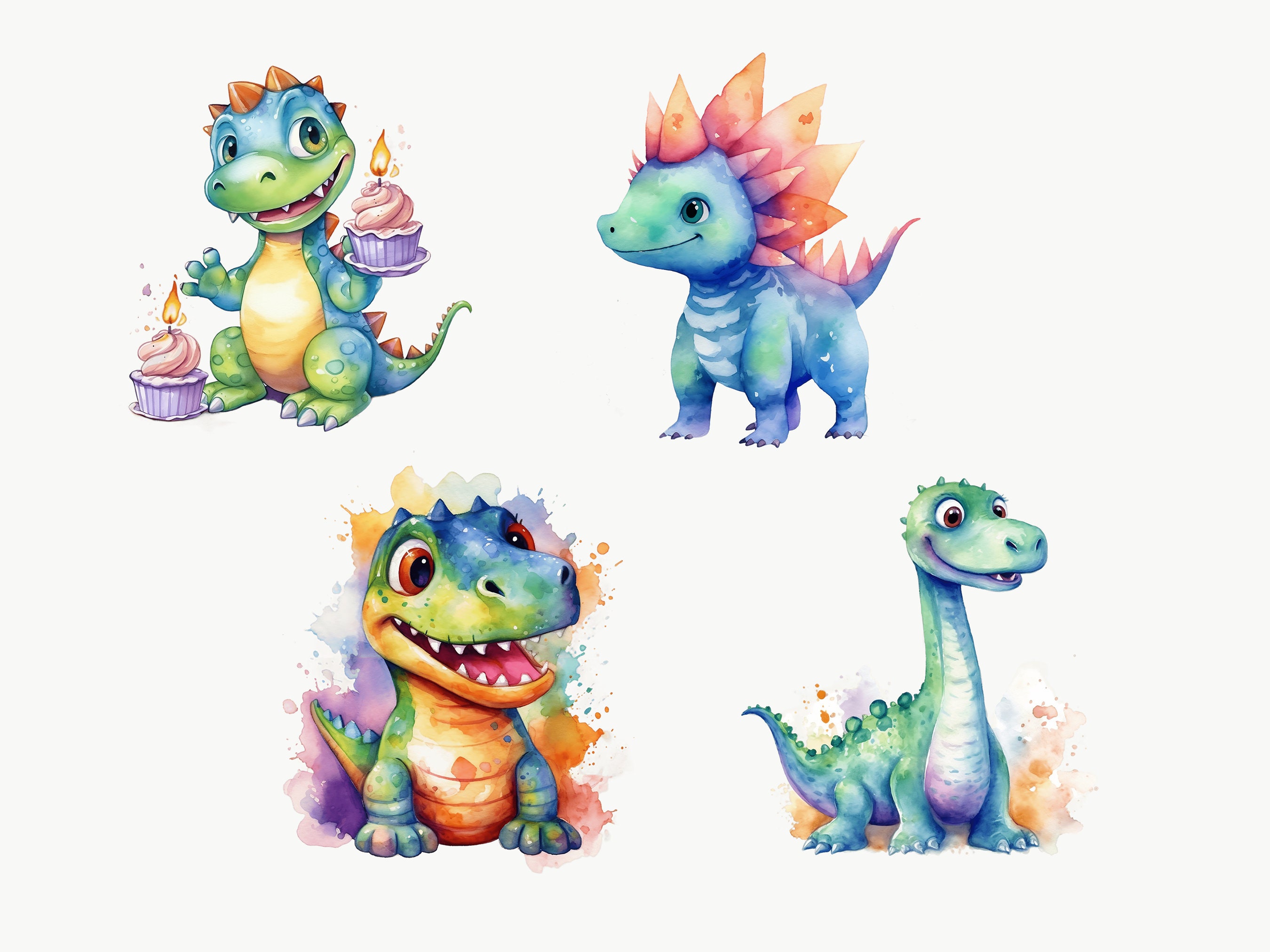 Dinosaurs Watercolor Clipart | 10 Dino Baby Showers Transparent PNG ...