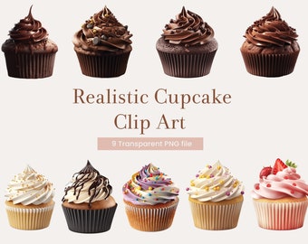 Realistische Cupcake PNG illustraties | Transparante PNG-bestanden, Digitale download, Kaarten maken, Journaling, Digital Paper Craft