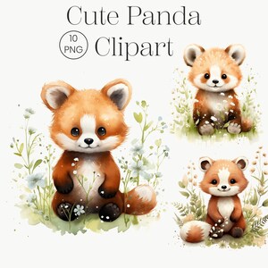 Mignon Panda Rouge Clipart, 10 PNG de haute qualité, Panda Clipart, Panda PNG, Zoo Animal, Spring Clipart, Aquarelle Panday, Nursery Baby Showers