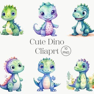 Cartoon Dinosaur Clipart, 10 PNG Baby Dinosaur, Cute Dino, High Quality PNG Digital download Printable Watercolor Clipart, Paper craft