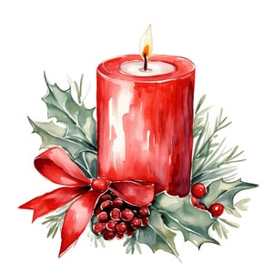 Christmas Candle Clipart, 10 JPG Red Candle Clipart, Merry Christmas