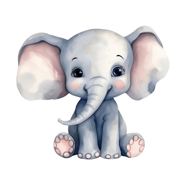 Watercolor Baby Elephant Clipart: Nursery Art (Digital Download)