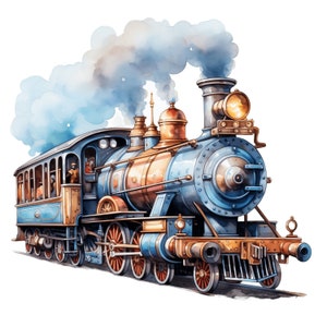 Steampunk Tren Clipart / 10 JPG / Antiguo Tren Victoriano Vintage Tren Steampunk Tren jpg Tren Acuarela Tren Clipart Png Decoración de la habitación