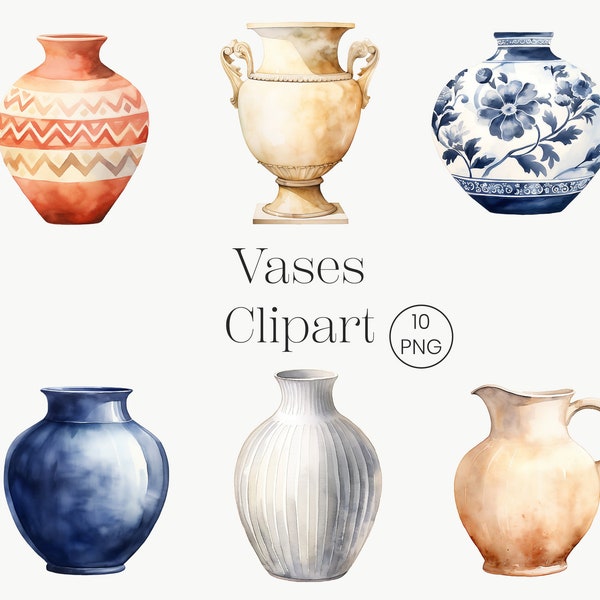 Watercolor Vase Clipart | 10 PNG | Old Vases Clipart Bundle Greek Vases Potted Plant Vase Graphics Clipart Planter Clipart Vase Illustration