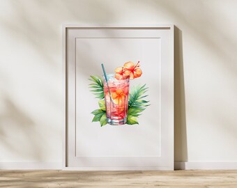 水彩画の夏のカクテルクリップアート | トロピカルPNG（デジタル
