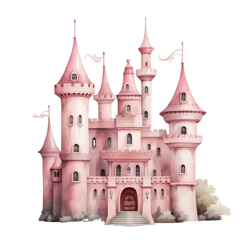 Buy Pink Fairytale Castle Clipart | 10 JPG | Magic Kingdom Watercolor ...