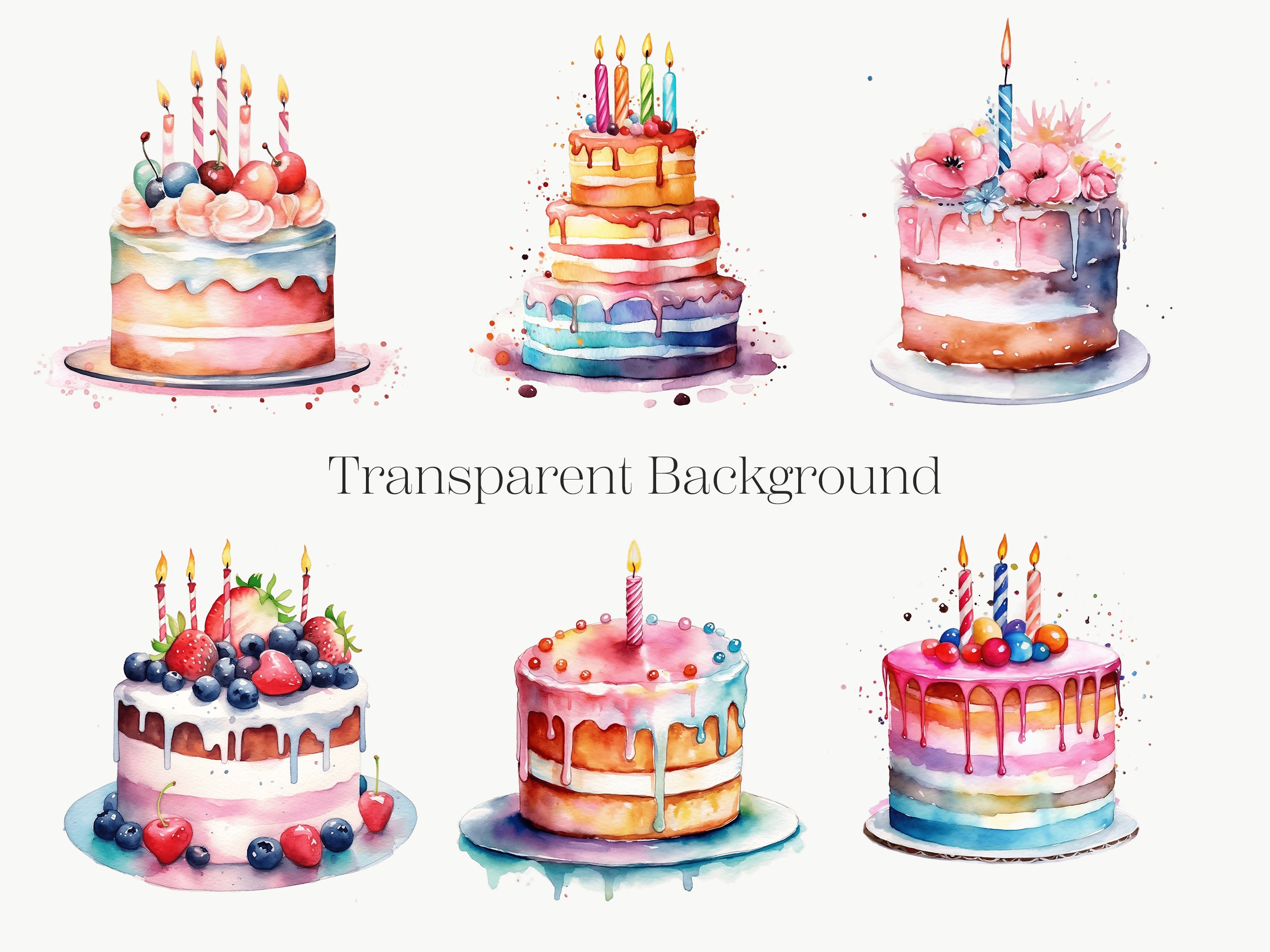 Watercolor Birthday Cake Clipart | 10 Transparent PNG (digital Download ...