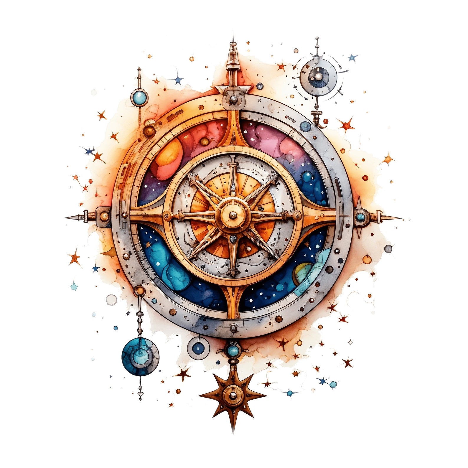 Watercolor Astrolabes Clipart 10 JPG Magical Fantasy Celestial JPG ...