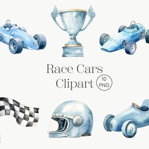 Raceauto's aquarel clipart 10 PNG retro blauwe raceauto, Kids clipart kwekerij decor babyjongen, het is een jongen Kids kunst, kinderkamer kunst commercieel gebruik