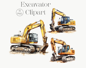 Excavadora de acuarela: Vehículo de construcción PNG (Descarga digital)