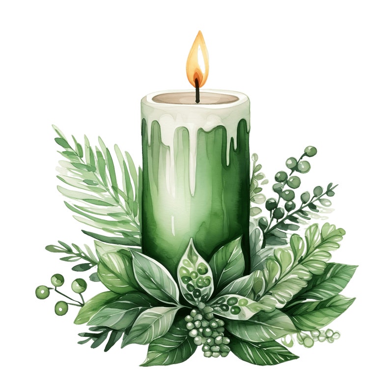 Weihnachten Kerze Clipart, 10 JPG grüne Kerze Clipart, Frohe