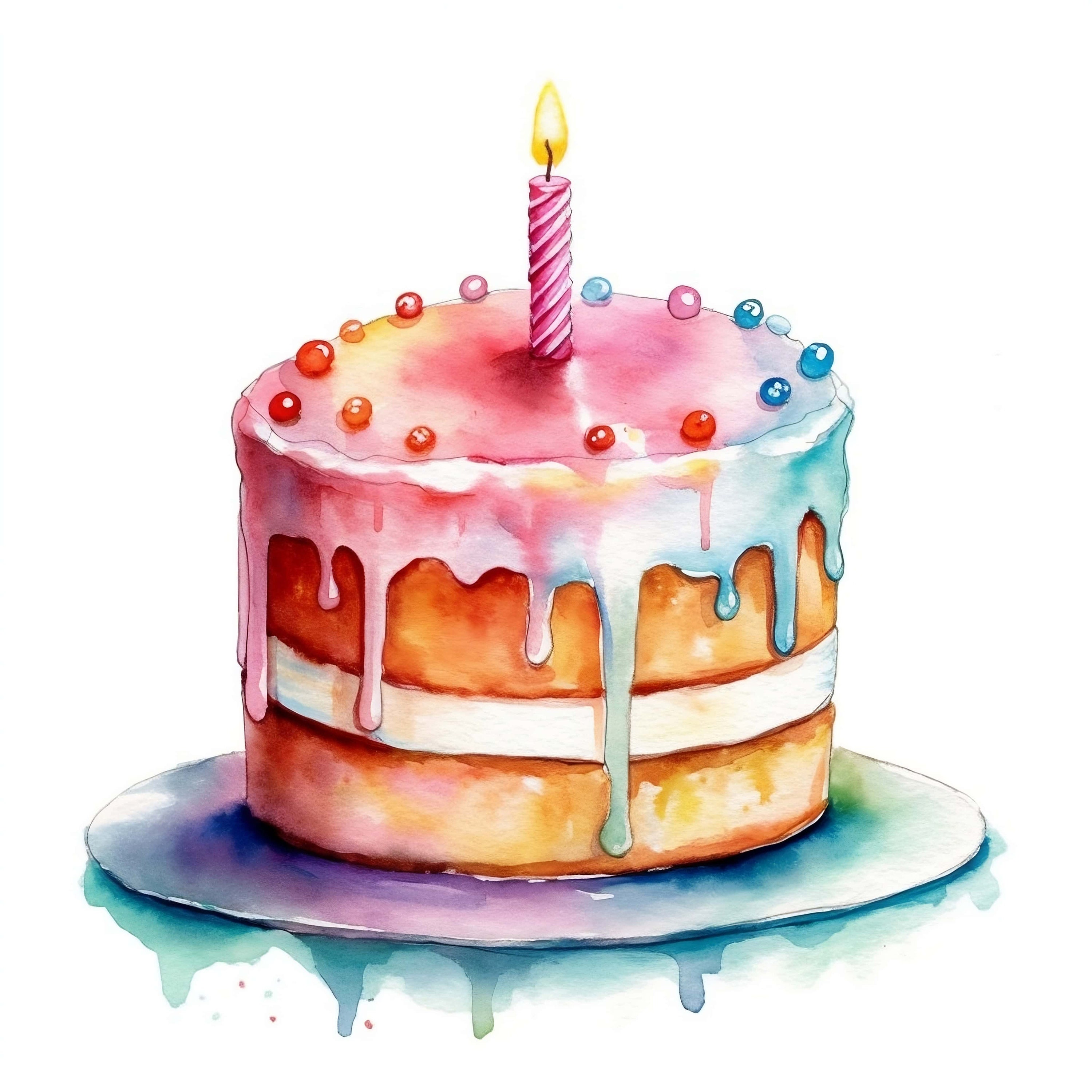 Birthday Cake Watercolor Clipart | Colorful Floral JPG (digital ...