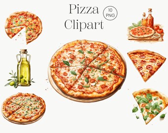 Watercolor Pizza Clipart: Italian Food PNG (10 Transparent Files)