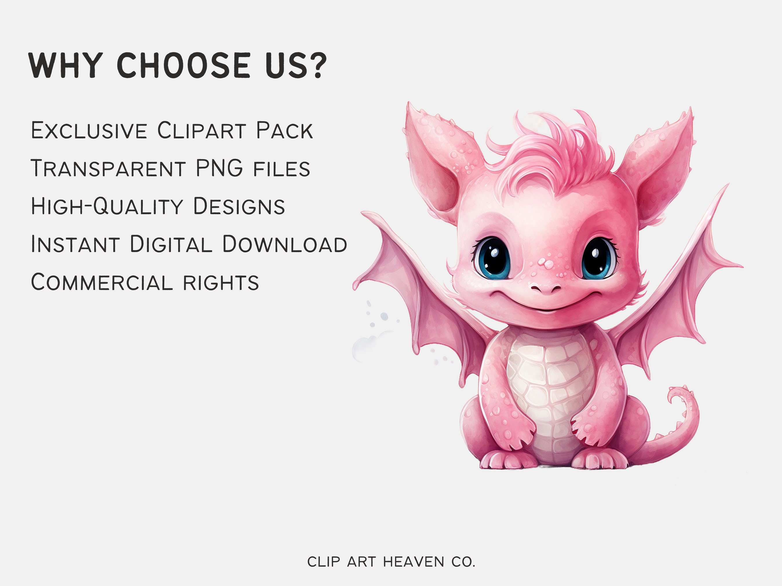 Cute Baby Dragon Clipart | 10 PNG | Pink Watercolor Fantasy Dragon ...