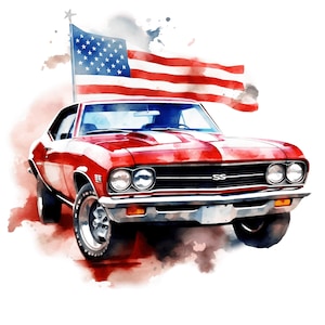 American Muscle Car | 10 High Quality JPG | USA 4th Of July Mustang Dodge Charger Red Car Clipart Card Making, Clip Art